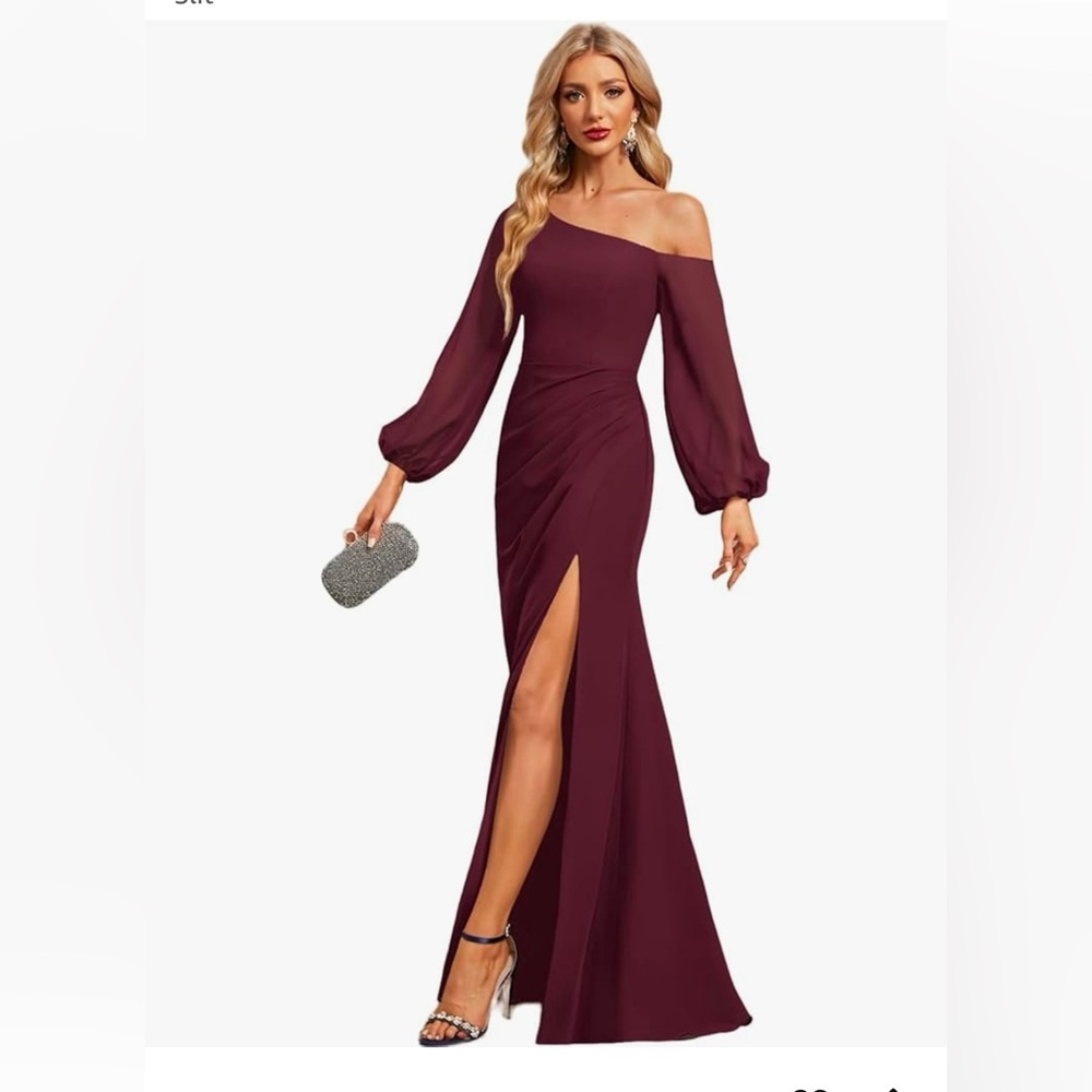 Red One Shoulder Long Sleeve Dress